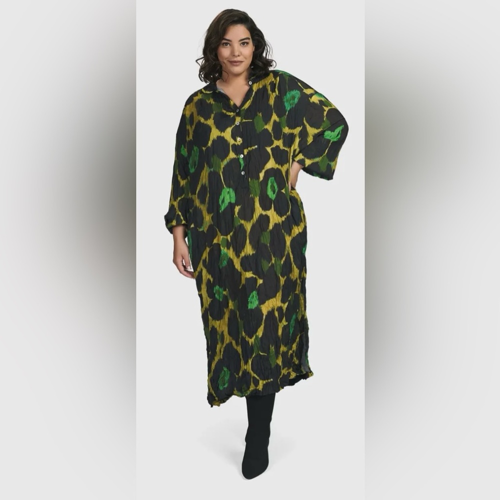 Alembika Leopard Print Maxi Dress in Black and Green SIZE 1